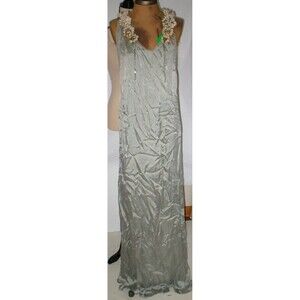 New Womens Adam Lippes NWT Silk Long Dress 6 Cupro Gray Seashell Green Silver